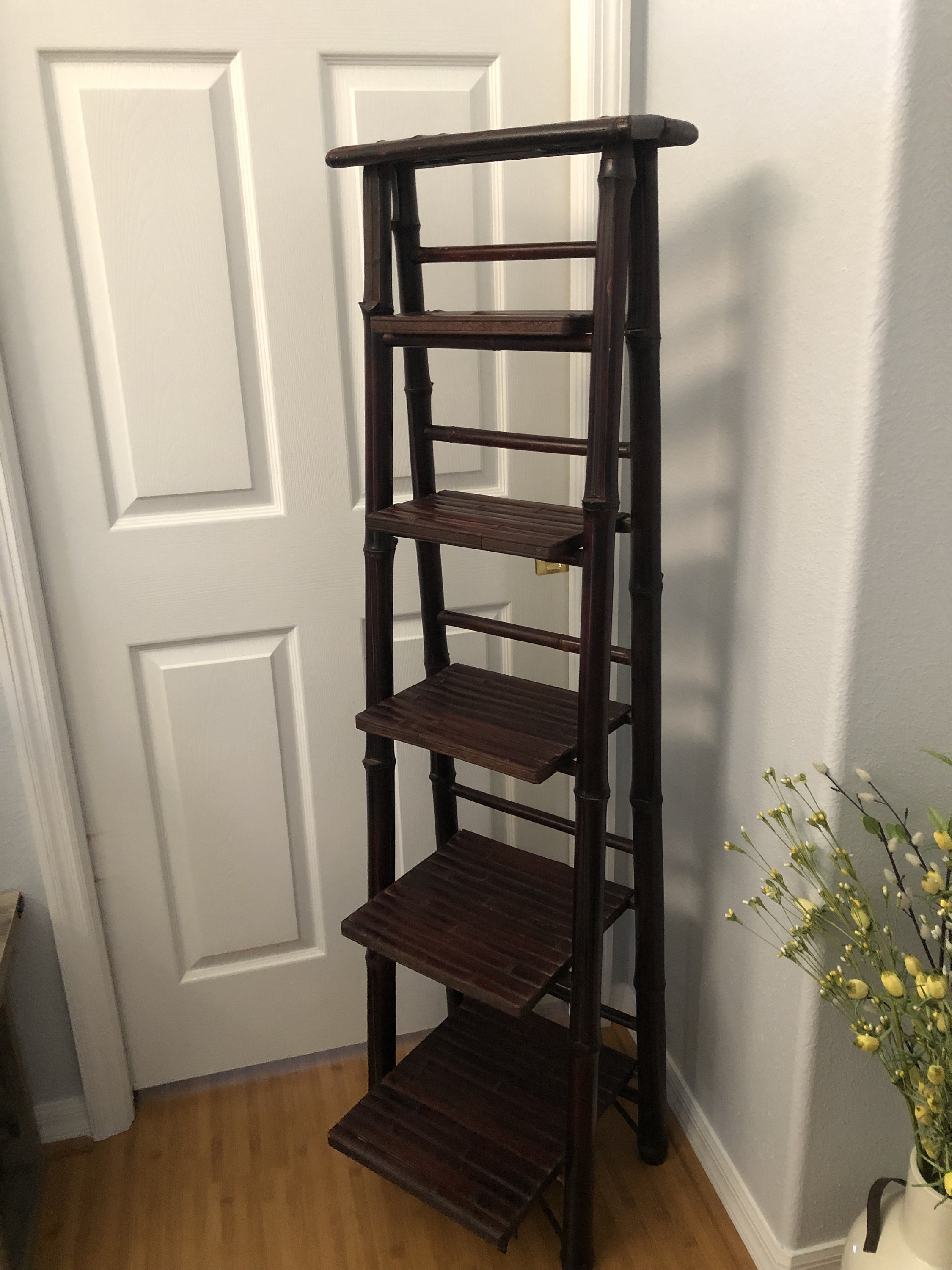 Vintage Bamboo Ladder Shelf, 5 Tier Foldable Ladder, Boho, Casual