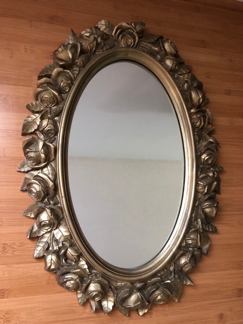 Oval Vintage Mirror Rose Fl Ornate Large Shabby Cottage Wall Perfect Wedding