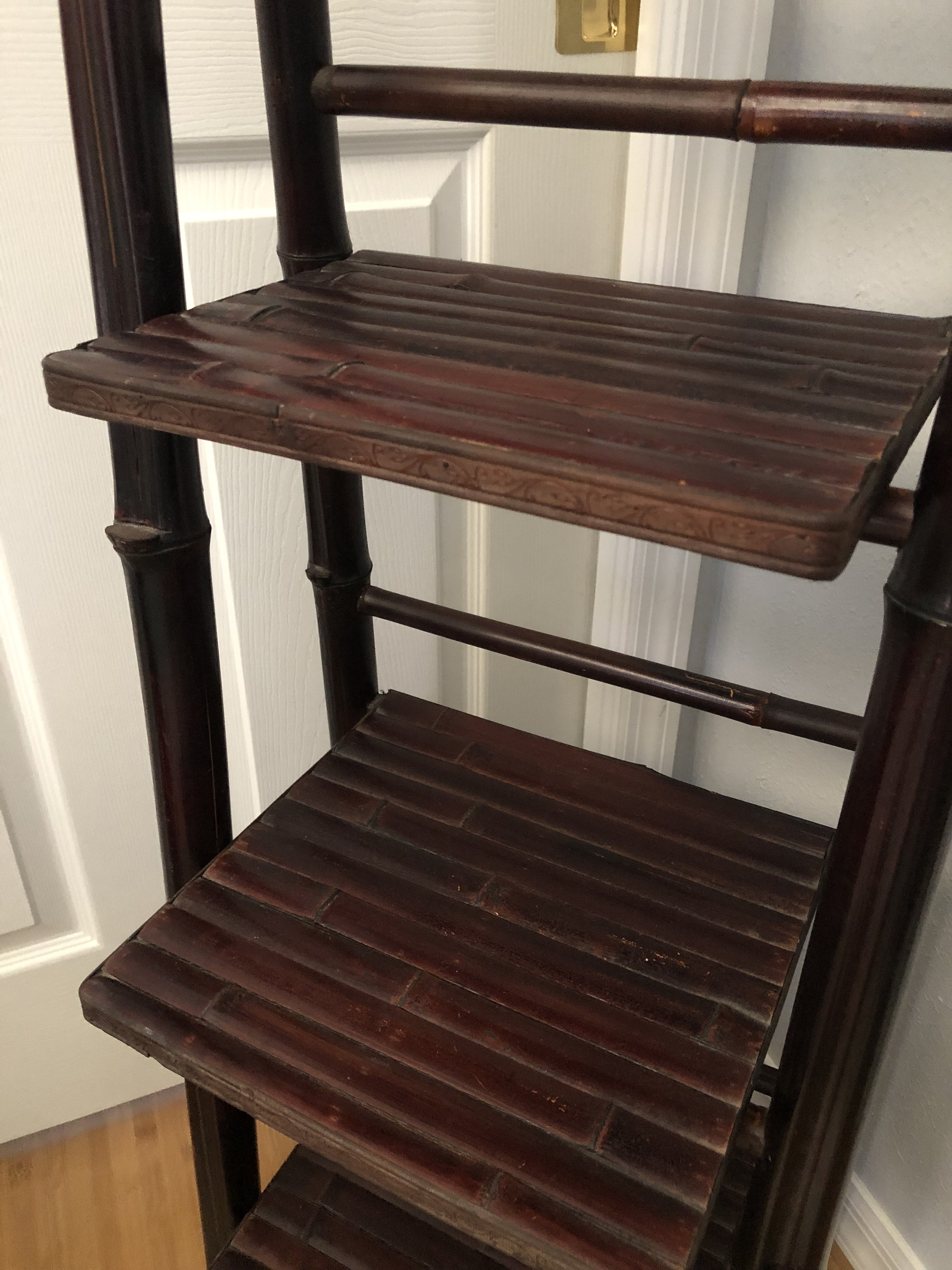 Vintage Bamboo Ladder Shelf, 5 Tier Foldable Ladder, Boho, Casual