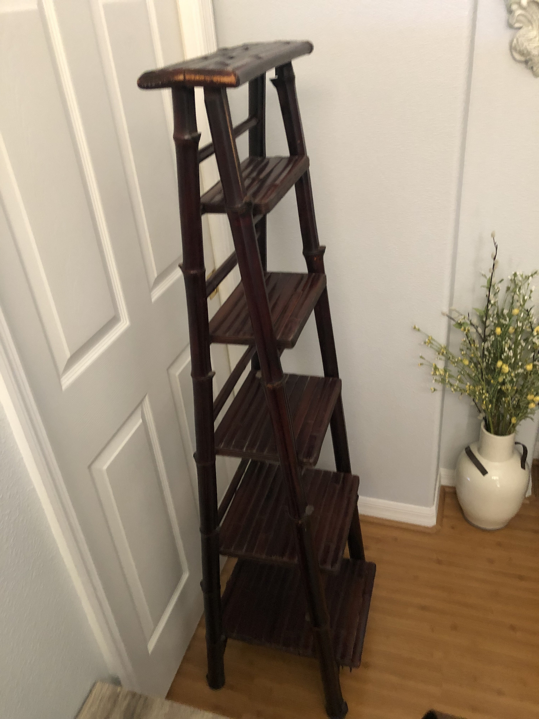 Vintage Bamboo Ladder Shelf, 5 Tier Foldable Ladder, Boho, Casual