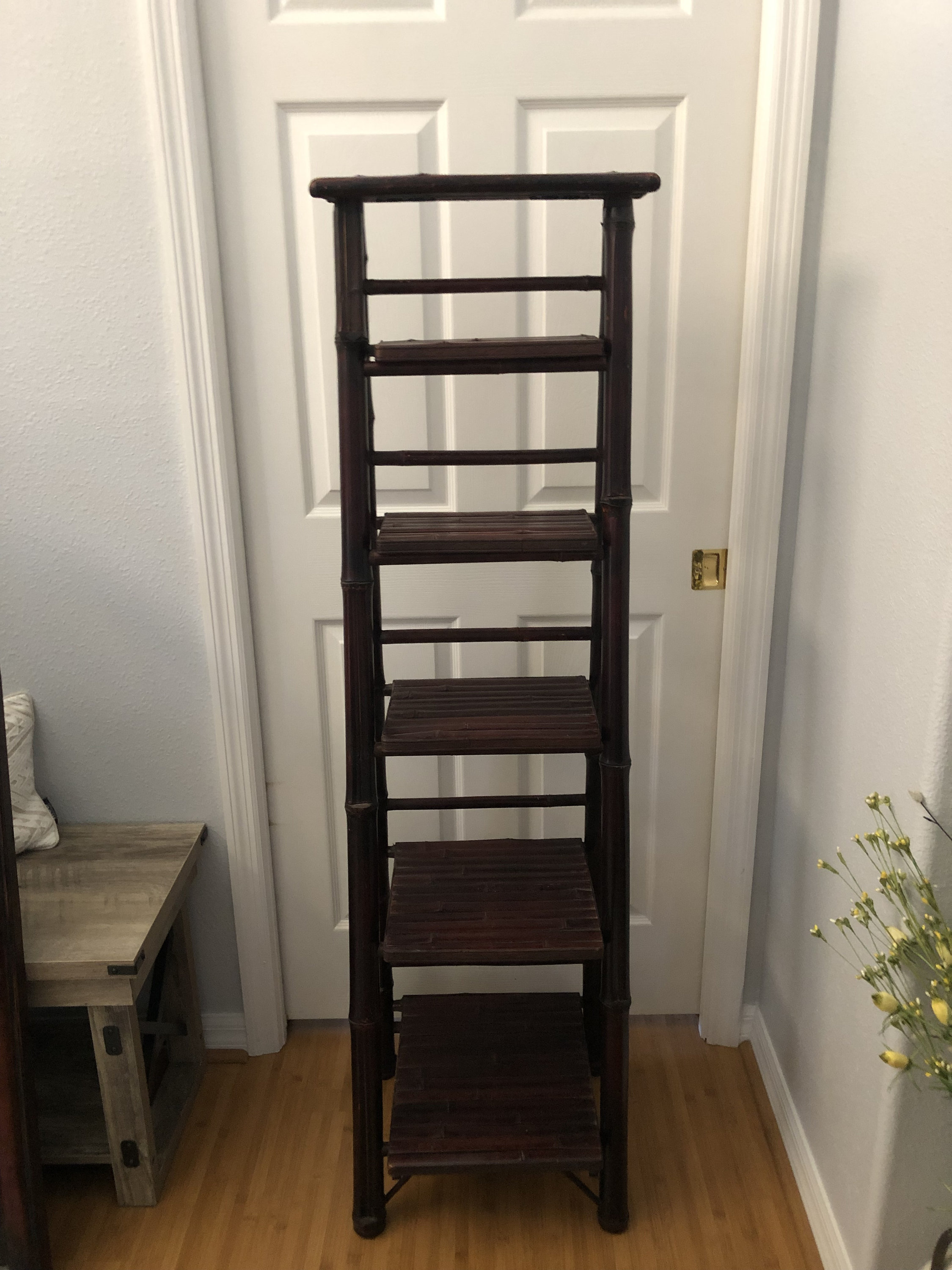 Vintage Bamboo Ladder Shelf, 5 Tier Foldable Ladder, Boho, Casual