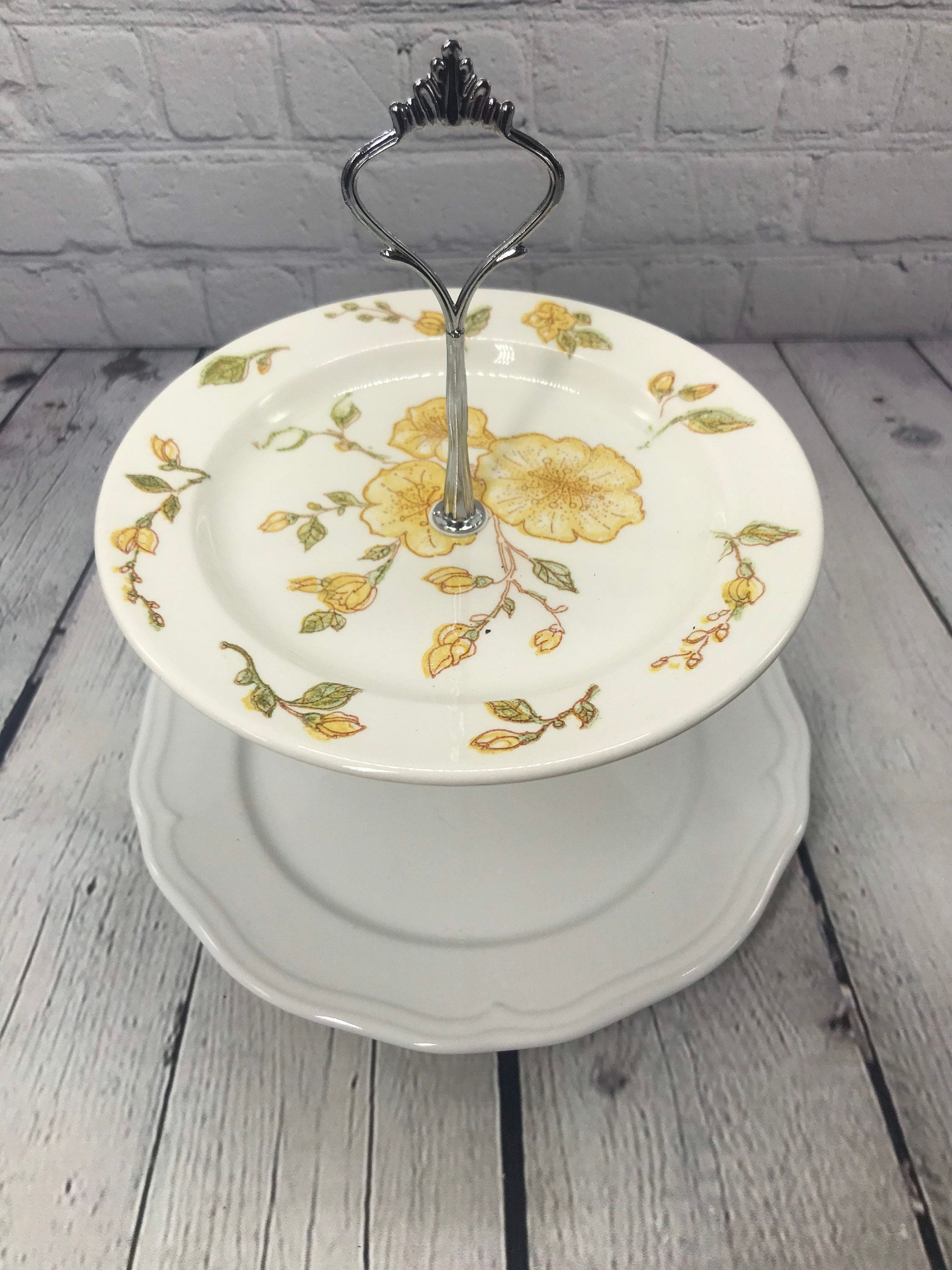 Vintage Plate Stand Repurposed Plates Dessert Stand Etsy