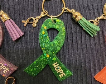 Dark Green Awareness Ribbon Keychain