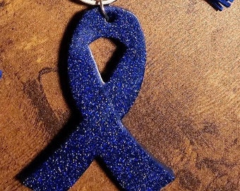 Blank Blue Glitter Keychain | Colon or Colorectal Cancer Awareness Keychain | CRC Keychain with Wristlet | 5 Different Awareness Designs