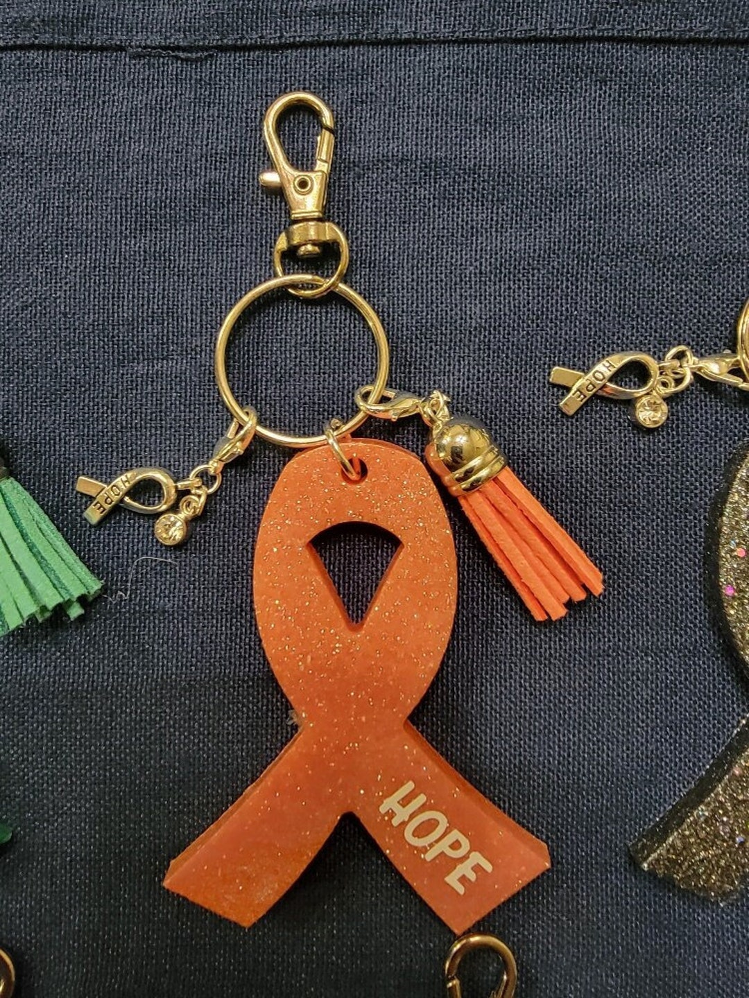 Purchase With a Purpose! | Peach Awareness Ribbon Keychain - Etsy