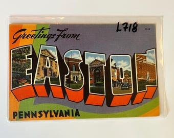 1950s Greetings from Easton Penn. Vintage unused post card