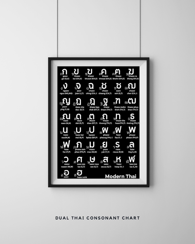 Thai Alphabet Chart Printable Thai Consonant, Abstract Art Print, Thai
