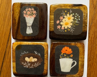 Rustic Flowers wood magnets
