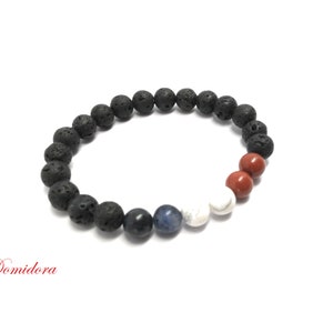 Bracelet Supporter de la France aux JO de Paris, pierres naturelles sodalite, howlite, jaspe rouge et pierre de lave. Extensible, unisexe image 5