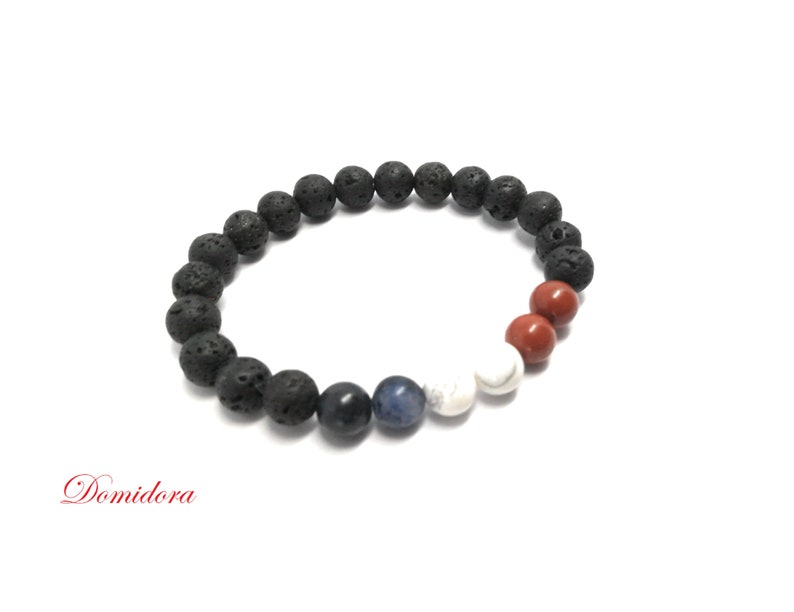 Bracelet Supporter de la France aux JO de Paris, pierres naturelles sodalite, howlite, jaspe rouge et pierre de lave. Extensible, unisexe image 5