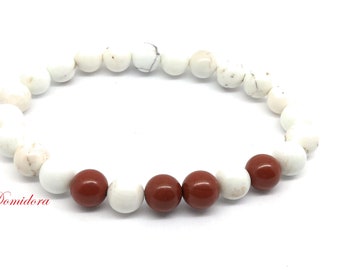 Bracelet in natural stones weight loss, red jasper and magnesite, extendable gift for ladies