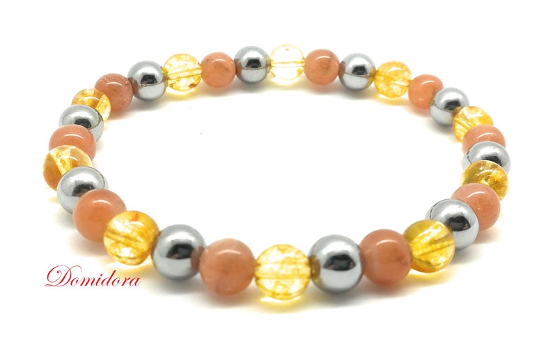 citrine bracelet, sunstone and hematite, natural stones for women's bracelet, energy bracelet, women's gift, domidora image 3