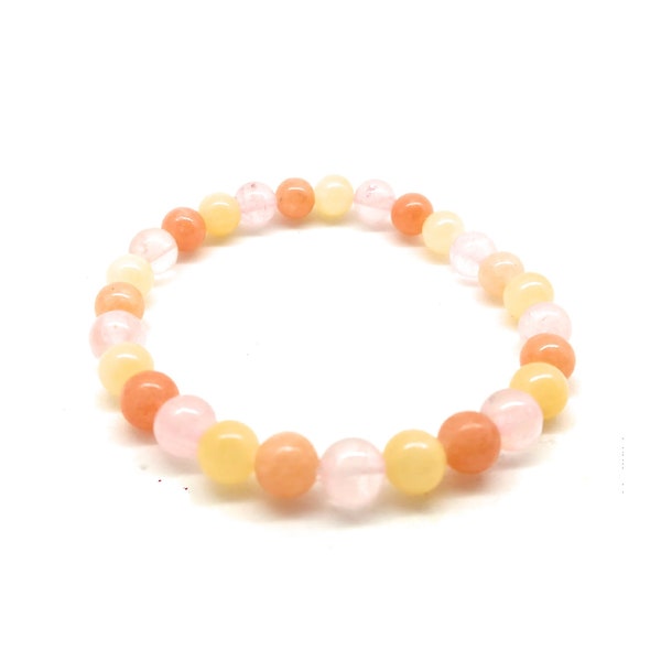 Bracelet Calcite jaune et Quartz Rose, Cadeau pierres naturelles pour concentration Enfant, bracelet extensible, Domidora