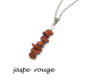 Pendant in Natural Stone of protection red jasper and its 45 cm steel chain, Handmade women's gift, domidora