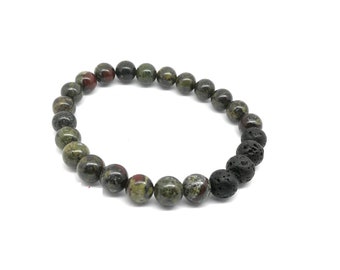 Stretchable natural stone bracelet, men's or unisex gift, lava stone and dragon's blood, handmade, anchor stones