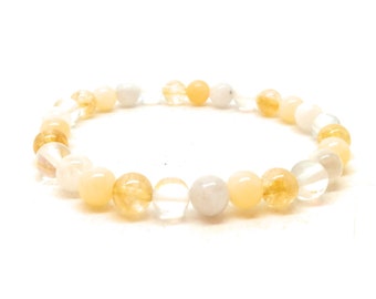 Citrine, Calcite and Aqua aura natural stone stretch bracelet, Mother's Day Reiki gift, yellow, handmade, domidora