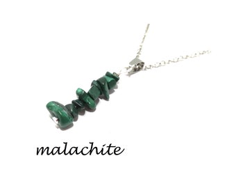 Pendant in Natural Stone of malachite protection and its 45 cm steel chain, Handmade women's gift, domidora