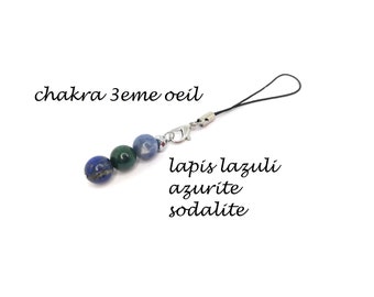 Bijou de téléphone en pierres naturelles pour équlibrer le chakra du 3eme oeil, lapis lazuli, azutite et sodalite