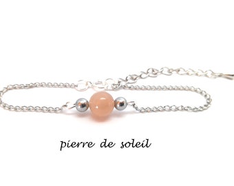 bracelet pierre naturelle, bracelet femme, bracelet en acier inoxydable réglable, pierre de soleil, cadeau maman fait mains