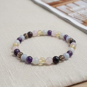 Menopause, Bracelet Pierre de lune, Citrine, Lepidolite, Quartz rose, Amethyste, Quartz fume, Calcedoine, Bouffees chaleur