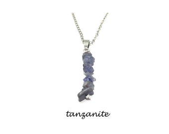 Tanzanite Pendentif en Pierre Naturelle de protection et sa chaine 45 cms en acier, Cadeau femme fait mains, domidora