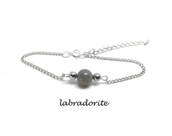 bracelet pierre naturelle, bracelet femme, bracelet en acier inoxydable réglable, labradorite, cadeau maman fait mains