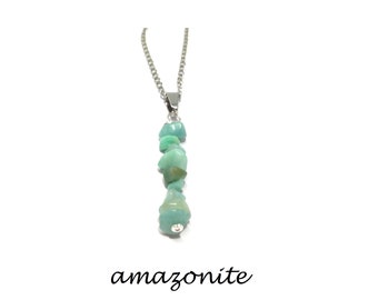 Amazonite Pendentif en Pierre Naturelle de protection et sa chaine 45 cms en acier, Cadeau femme fait mains, domidora