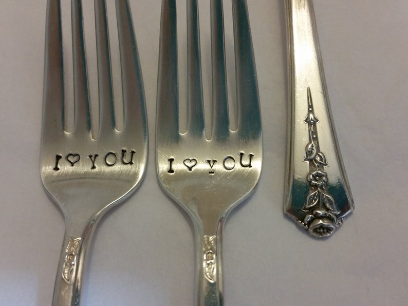 Fourchettes De Mariage En Argent Plaqué Peu Vintage Argenterie Recyclé Fabriquées à La Main De 1949 Bancal Que Je Vous Le Coeur Argent