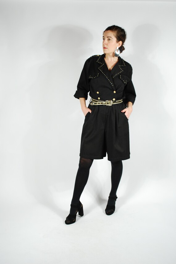 80's Black Studded Romper - Rhinestone 80's 90's G