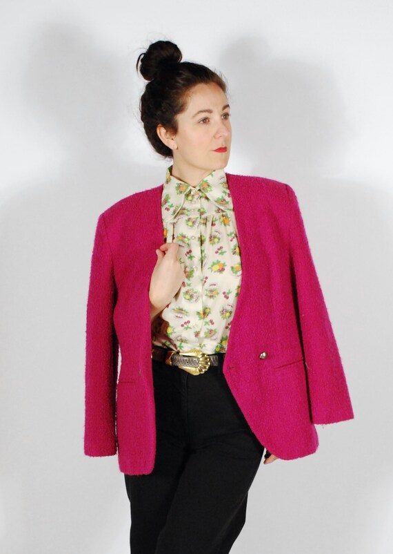 Vintage Hot Pink Blazer - 80's Boucle Jacket - Ove