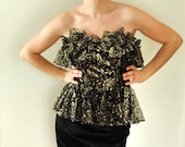 80's Lace Metallic Dress , Black & Gold Holiday Party Dress - Size S/M