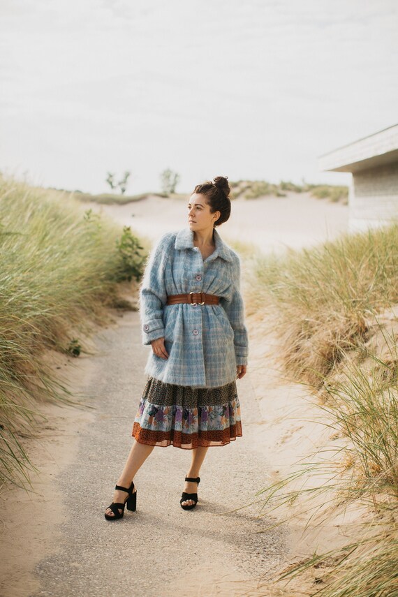 Vintage Pastel Plaid Coat - Blue Fall Mohair Jacke