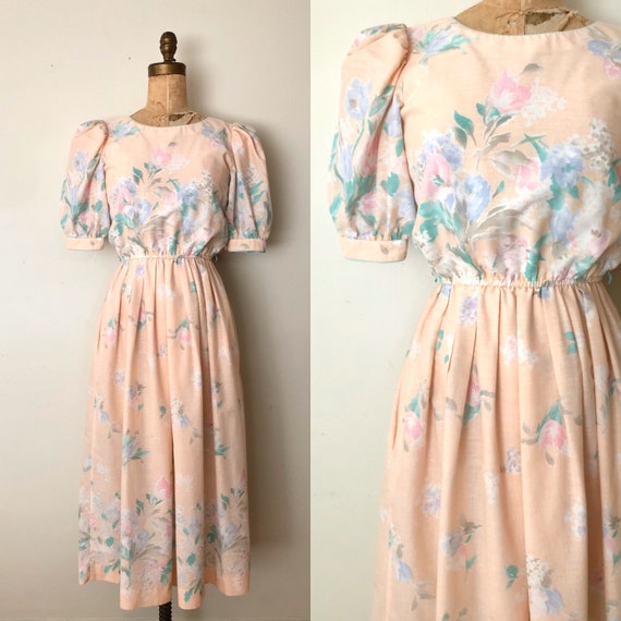Vintage Floral Puff Sleeve Dress - 80's Lanz Summe