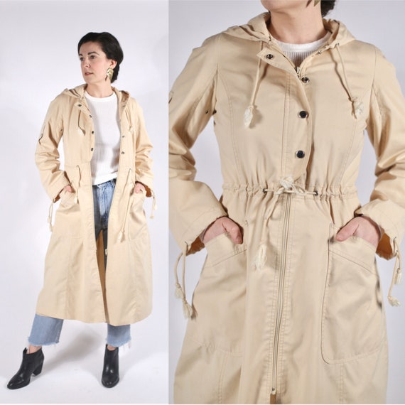 1970's Hooded Trench Coat - 70's Tan Spring Jacket