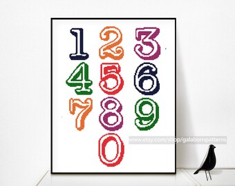 Numbers cross stitch, Set of cross stitch numbers 0-9, Cross stitch pattern PDF, Vintage typewriter, Font, Save the date, Address, Wedding
