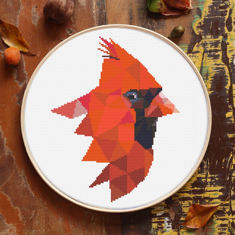 Modern geometric cross stitch pattern Cardinal bird Etsy