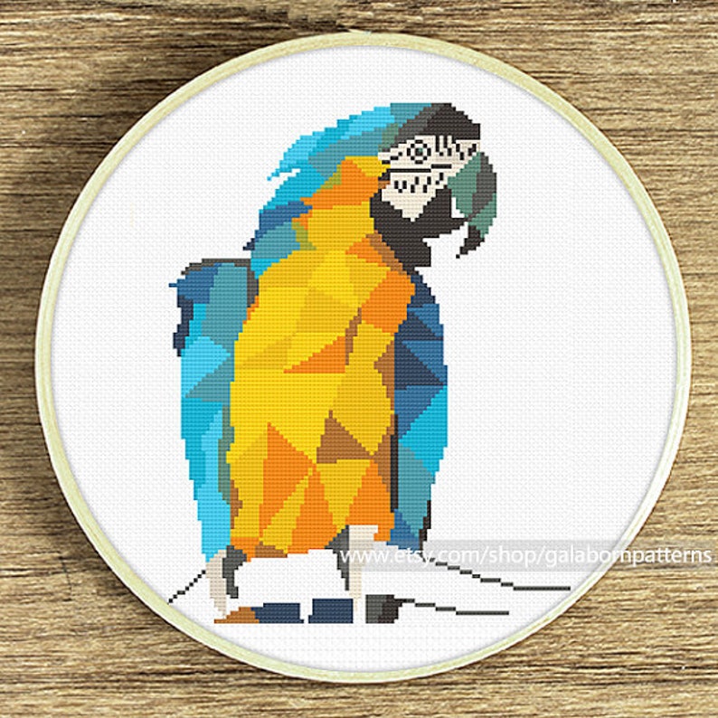 Macaw cross stitch pattern Modern cross stitch Geometric Bird Parrot Tropical nature
