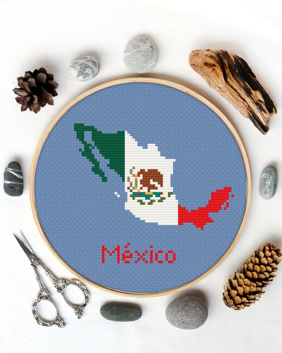 Mexico Cross Stitch Pattern PDF Mexican Flag Map Modern | Etsy
