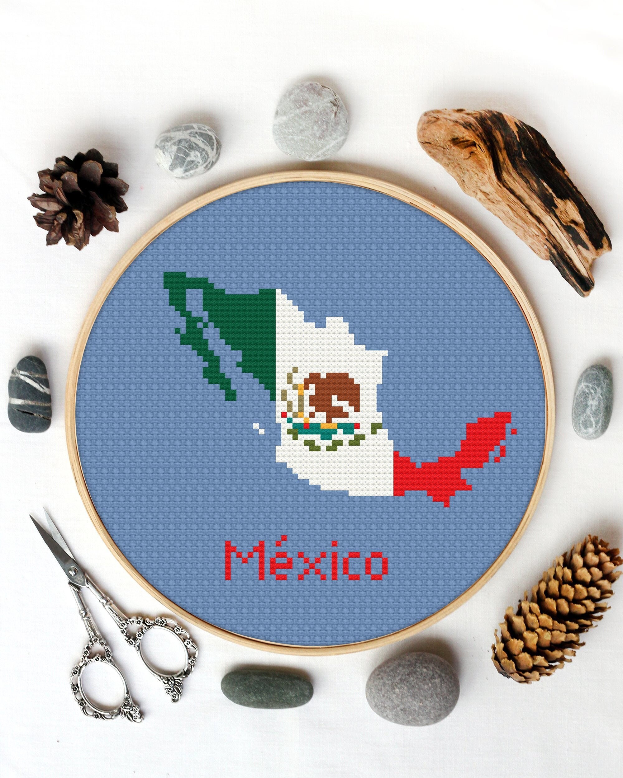 Mexico Cross stitch pattern PDF Mexican flag map Modern | Etsy