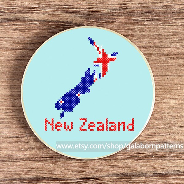 New Zealand cross stitch pattern PDF Map flag Modern cross Etsy