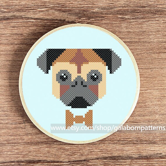 Pug PDF counted cross stitch pattern Dog portrait Modern Etsy