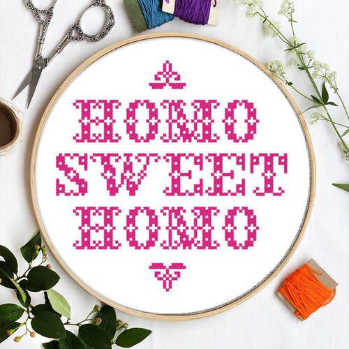 Homo sweet homo cross stitch pattern, Funny queer gay modern cross stitch design