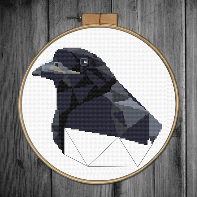 Raven Crow Embroidery Cross Stitch Pattern Download Geometric Etsy