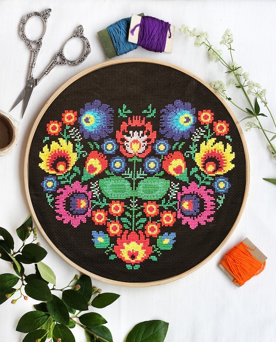 Polish Cross Stitch Pattern Floral Heart Pattern Folk Art Etsy