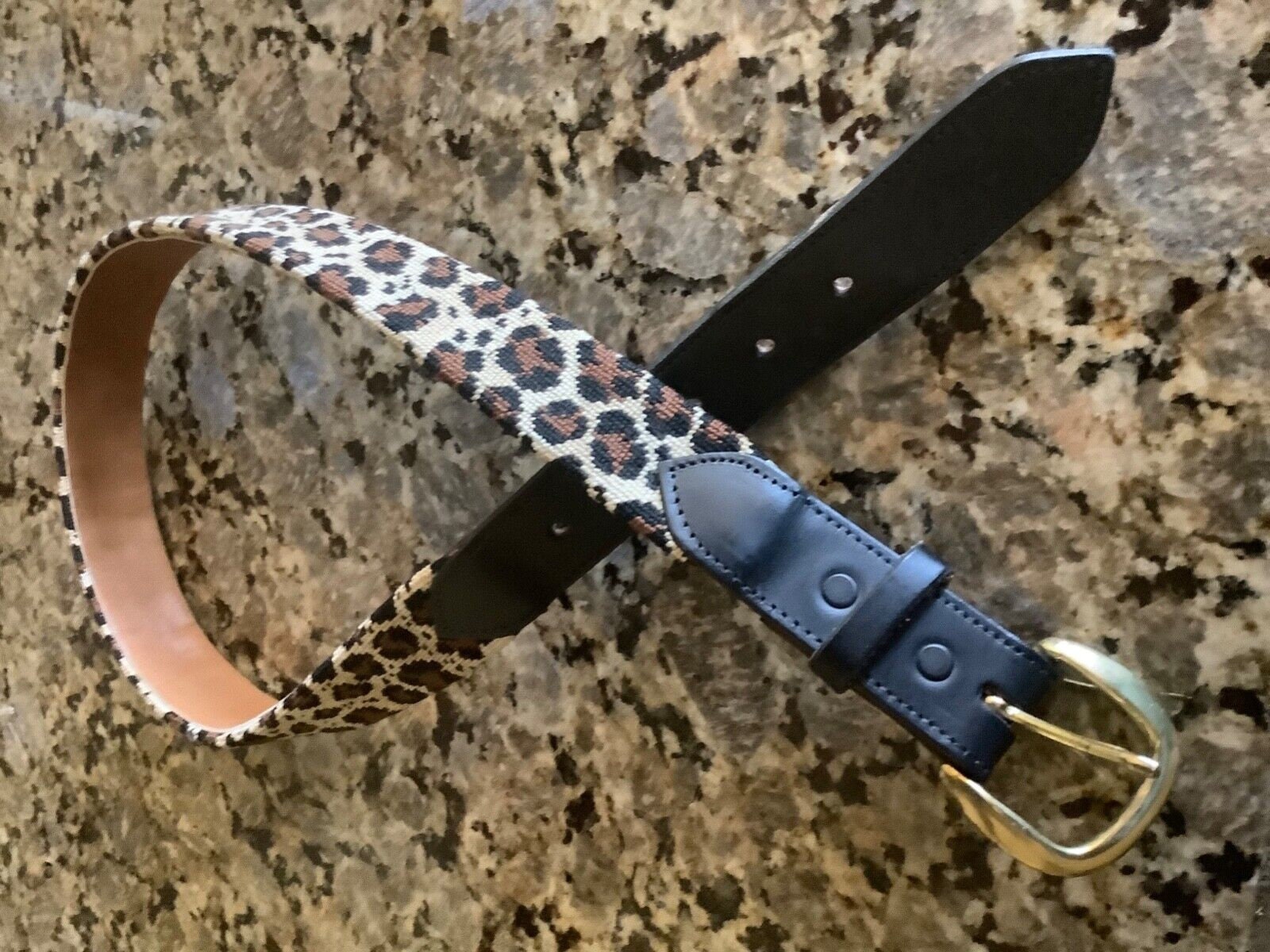 Vintage Leopard Print Needlepoint Belt Adult Extra Small or Child Size Custom Tooled Leopard Belt, Handmade Leather Western Belt  main image 4