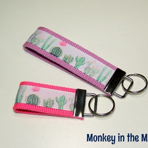 Cactus Key Fob, Cacti Floral Key Chain, Key Ring, Key Holder, Wristlet Key Fob, Wristlet Keychain, birthday gift for her him, READY TO SHIP