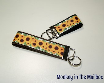 Sunflower Key Fob, Floral Key Chain, Key Ring, Key Holder, Wristlet Key Fob, Wristlet Keychain, birthday gift for her him, READY TO SHIP