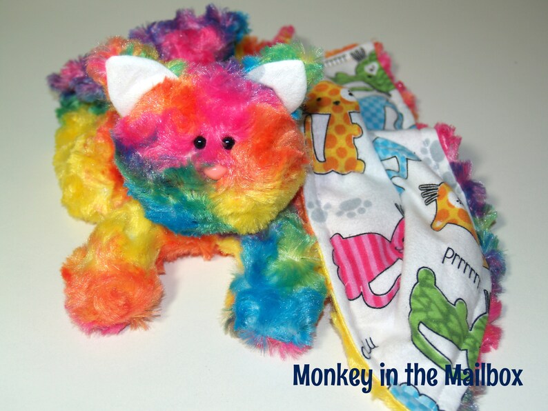 Kitty Cat Lovey Blanket Rainbow Minky Satin Security Blanket Etsy