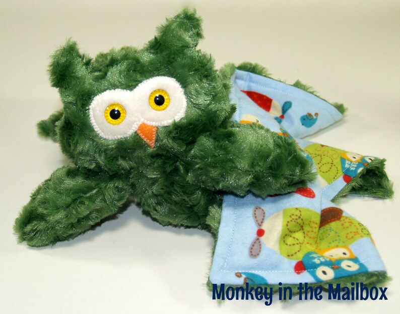 Owl Lovey Stuffed Animal Satin Minky Lovie Blanket Baby Etsy