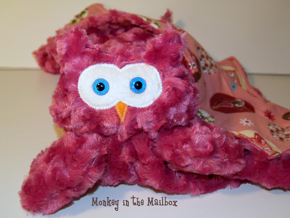 Owl lovey Stuffed Animal satin minky Lovie Blanket baby Etsy